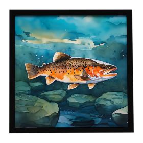 Brown Trout Framed Metal Print Bathroom, Kitchen, Office, Home Decor Wall Art Ready to Hang, Square, 8X8