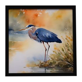 Blue Heron Framed Metal Print Bathroom, Kitchen, Office, Home Decor Wall Art Ready to Hang, Square, 8X8