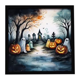 Ghosts Spooky Halloween Framed Metal Print Bathroom, Kitchen, Office, Home Decor Wall Art Ready to Hang, Square, 8X8 (Default: Default)