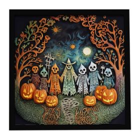Papel Picado Skeletons Spooky Halloween Framed Metal Print Bathroom, Kitchen, Office, Home Decor Wall Art Ready to Hang, Square, 8X8 (Default: Default)